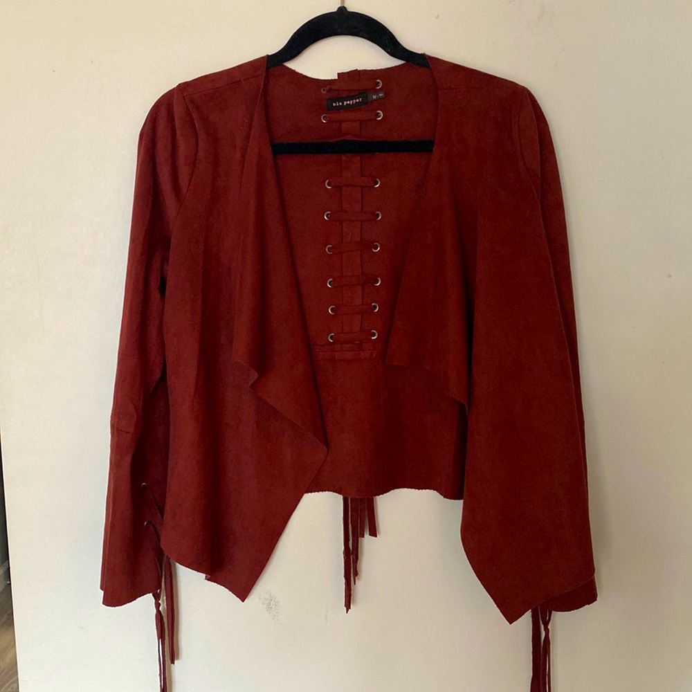 Maroon Suede Cardigan